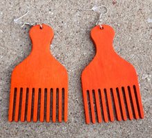 Load image into Gallery viewer, Handmade Natural Wood Afro Pick Earrings Kargo Fresh