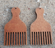 Load image into Gallery viewer, Handmade Natural Wood Afro Pick Earrings Kargo Fresh
