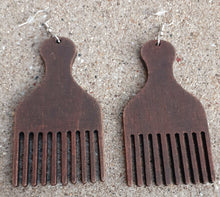 Load image into Gallery viewer, Handmade Natural Wood Afro Pick Earrings Kargo Fresh