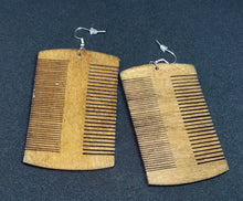 Load image into Gallery viewer, Handmade Natural Wood Afro Pick Earrings Kargo Fresh