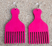 Load image into Gallery viewer, Handmade Natural Wood Afro Pick Earrings Kargo Fresh