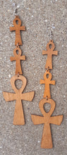 Load image into Gallery viewer, Handmade Natural Wood Ankh Earrings Kargo Fresh