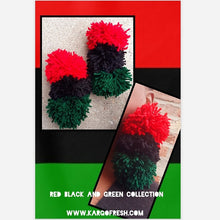 Load image into Gallery viewer, Handmade Red Black and Green Pom Pom Earrings Kargo Fresh