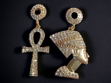 Load image into Gallery viewer, Handmade Rhinestone Ankh and Queen Earrings Kargo Fresh
