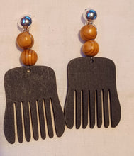Load image into Gallery viewer, Handmade Wooden Clip On Afro Pick Earrings Kargo Fresh