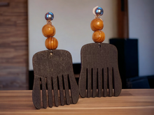Load image into Gallery viewer, Handmade Wooden Clip On Afro Pick Earrings Kargo Fresh