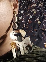 Load image into Gallery viewer, Handmade abstract wood and bovine pick clip on earrings Kargo Fresh