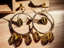 Load image into Gallery viewer, Handmade clip on cowrie hoop earrings Kargo Fresh