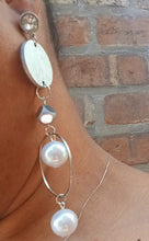 Load image into Gallery viewer, Handmade faux pearl and wood dangle earrings Kargo Fresh