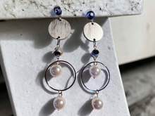 Load image into Gallery viewer, Handmade faux pearl and wood dangle earrings Kargo Fresh