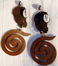 Load image into Gallery viewer, Handmade large wood afrocentric clip on earrings Kargo Fresh