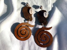 Load image into Gallery viewer, Handmade large wood afrocentric clip on earrings Kargo Fresh