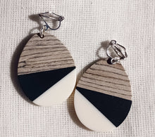 Load image into Gallery viewer, Handmade lucite and Natural Wood Clip On Earrings Kargo Fresh