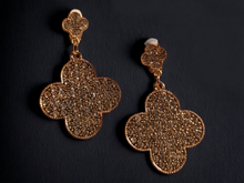 Load image into Gallery viewer, Handmade rhinestone 4 leaf clover clip on earrings Kargo Fresh