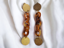 Load image into Gallery viewer, Handmade wood and chain clip on earrings Kargo Fresh