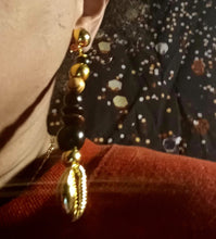 Load image into Gallery viewer, Handmade wood and cowrie clip on earrings Kargo Fresh