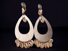 Load image into Gallery viewer, Handmade wood and cowrie shell hoops Kargo Fresh