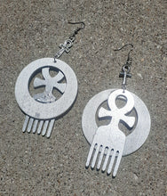 Load image into Gallery viewer, Handpainted ANKH symbol Afro pick Earrings Kargo Fresh