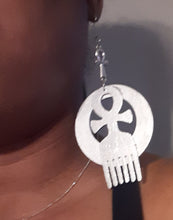 Load image into Gallery viewer, Handpainted ANKH symbol Afro pick Earrings Kargo Fresh