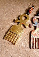Load image into Gallery viewer, Handpainted ANKH symbol Afro pick Earrings Kargo Fresh