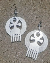 Load image into Gallery viewer, Handpainted ANKH symbol Afro pick Earrings Kargo Fresh