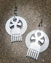 Load image into Gallery viewer, Handpainted ANKH symbol Afro pick Earrings Kargo Fresh