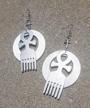 Load image into Gallery viewer, Handpainted ANKH symbol Afro pick Earrings Kargo Fresh