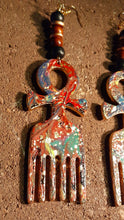 Load image into Gallery viewer, Handpainted ANKH symbol Afro pick Earrings Kargo Fresh