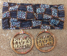 Load image into Gallery viewer, Handpainted Black Lives Matter Earrings and Matching Headband Kargo Fresh