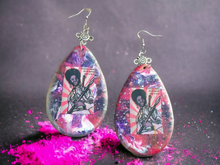Load image into Gallery viewer, Handpainted Black Panther Party Poster Earrings Kargo Fresh