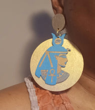 Load image into Gallery viewer, Handpainted Egyptian Queen Royalty Wooden Earrings pierced ears Kargo Fresh
