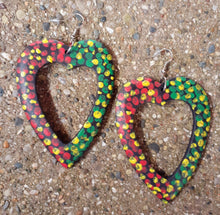 Load image into Gallery viewer, Handpainted RBGY Wooden Heart Earrings Kargo Fresh