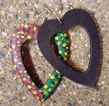 Load image into Gallery viewer, Handpainted RBGY Wooden Heart Earrings Kargo Fresh