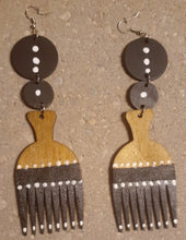 Load image into Gallery viewer, Handpainted Wood and Leather Afro Pick Earrings Kargo Fresh