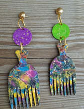 Load image into Gallery viewer, Handpainted Wooden Afro Comb Earrings Kargo Fresh