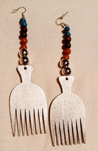 Load image into Gallery viewer, Handpainted Wooden Afro Comb Earrings Kargo Fresh