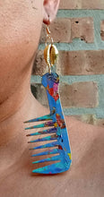 Load image into Gallery viewer, Handpainted Wooden Afro Comb Earrings Kargo Fresh