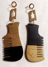 Load image into Gallery viewer, Handpainted Wooden Afro Comb Earrings Kargo Fresh