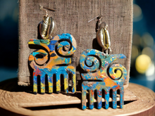 Load image into Gallery viewer, Handpainted Wooden Afro Comb Earrings Kargo Fresh