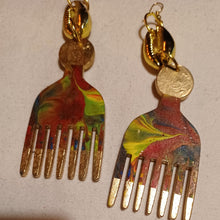 Load image into Gallery viewer, Handpainted Wooden Afro Comb Earrings Kargo Fresh