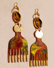 Load image into Gallery viewer, Handpainted Wooden Afro Comb Earrings Kargo Fresh