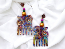 Load image into Gallery viewer, Handpainted Wooden Afro Comb Earrings Kargo Fresh