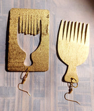 Load image into Gallery viewer, Handpainted Wooden Afro Comb Earrings Kargo Fresh