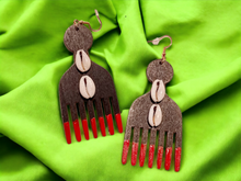 Load image into Gallery viewer, Handpainted Wooden Afro Comb Earrings Kargo Fresh