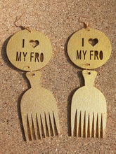 Load image into Gallery viewer, Handpainted Wooden Afro Comb Earrings Kargo Fresh