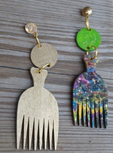 Load image into Gallery viewer, Handpainted Wooden Afro Comb Earrings Kargo Fresh
