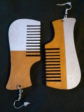 Load image into Gallery viewer, Handpainted Wooden Afro Comb Earrings Kargo Fresh