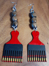 Load image into Gallery viewer, Handpainted Wooden Afro Pick Earrings Kargo Fresh