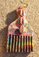 Load image into Gallery viewer, Handpainted Wooden Afro Pick Earrings Kargo Fresh