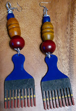 Load image into Gallery viewer, Handpainted Wooden Afro Pick Earrings Kargo Fresh